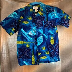 Vintage child’s NWOT bark cloth blue Hawaiian‎ button up shirt. 400